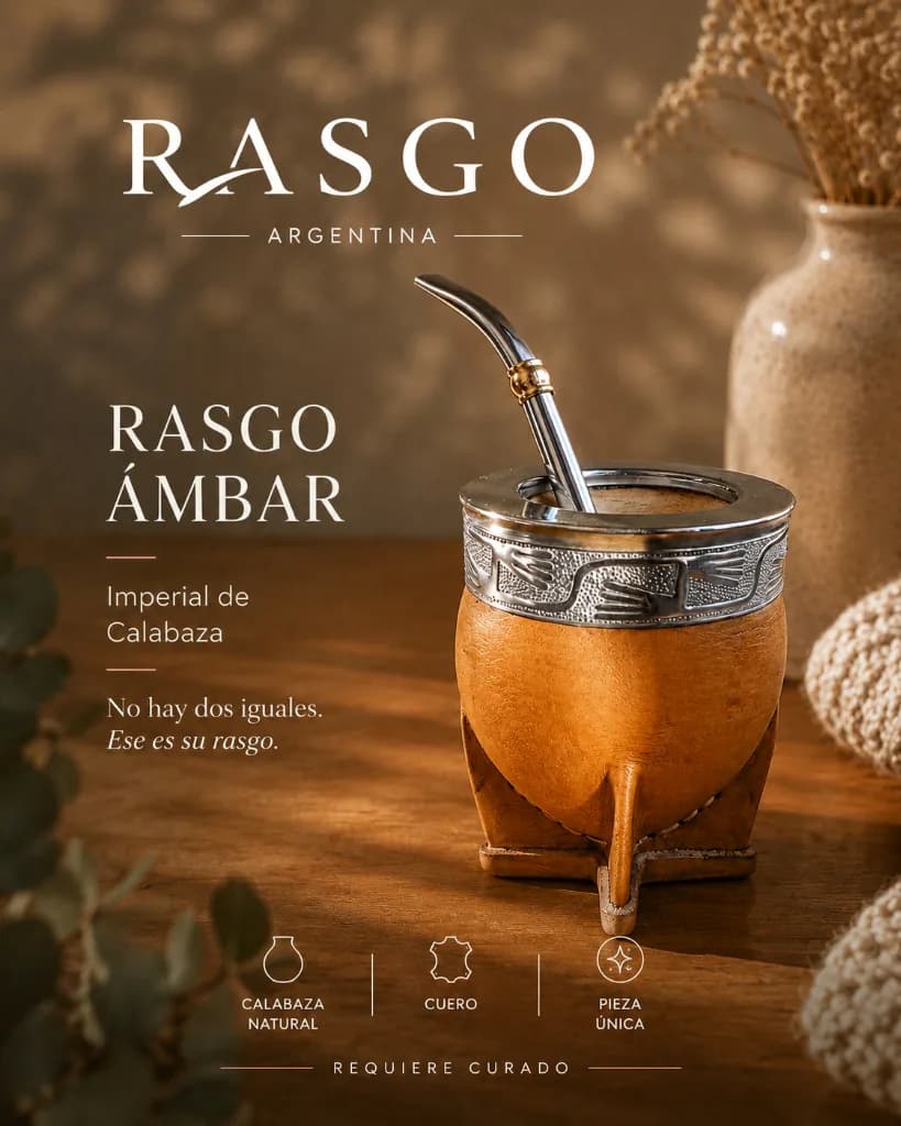 Mate Imperial RASGO Ámbar de Calabaza Natural y Cuero Suela