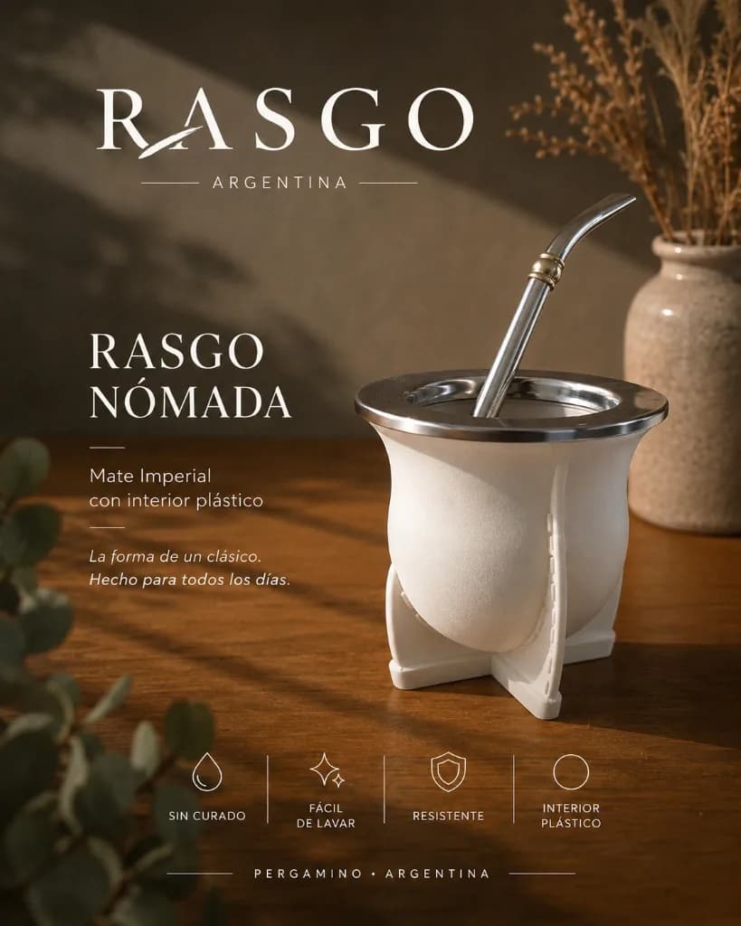 Mate Imperial RASGO Nómada Blanco con Interior Plástico y Virola Metálica
