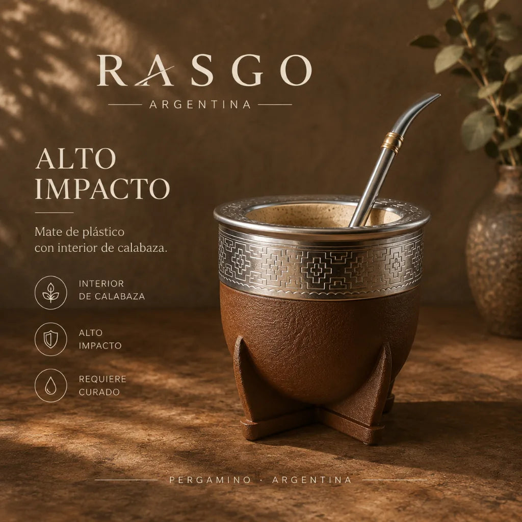 Mate camionero RASGO Alto Impacto con interior de calabaza y virola cincelada